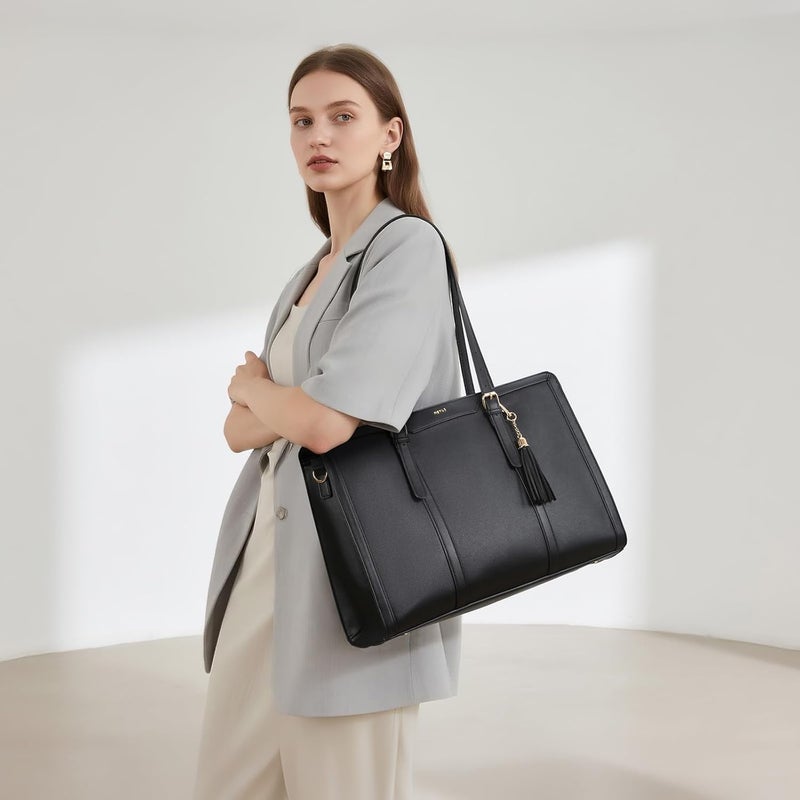 Keyli 4pc Sets Laptop Bag for Women Large Leather Laptop Briefcase with USB Charging Port Computer Shoulder tote Bags Purse - Image 3